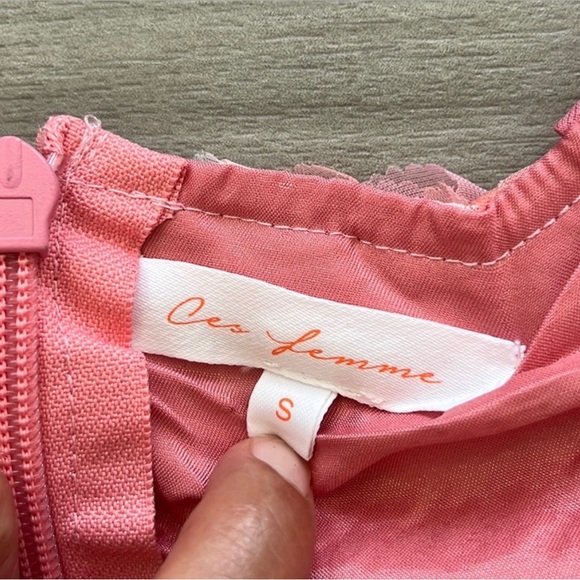 CES FEMME Dress Lace Ruffles Tule With Puff Sleeves Pink Size S - Picture 12 of 16